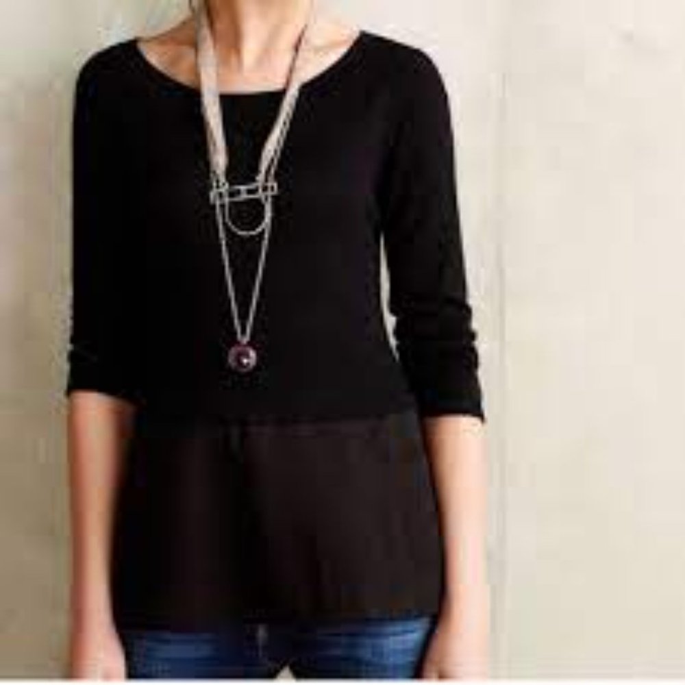 Anthropologie Moth Breezy Point Black Peplum Sweater Medium